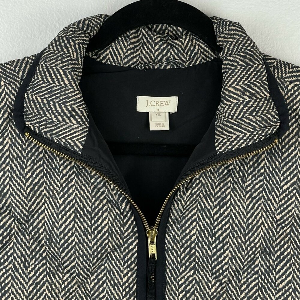J.CREW Quilted Vest Womens Size XXS Excursion Herringbone Full Zip Down Gray - Picture 5 of 9